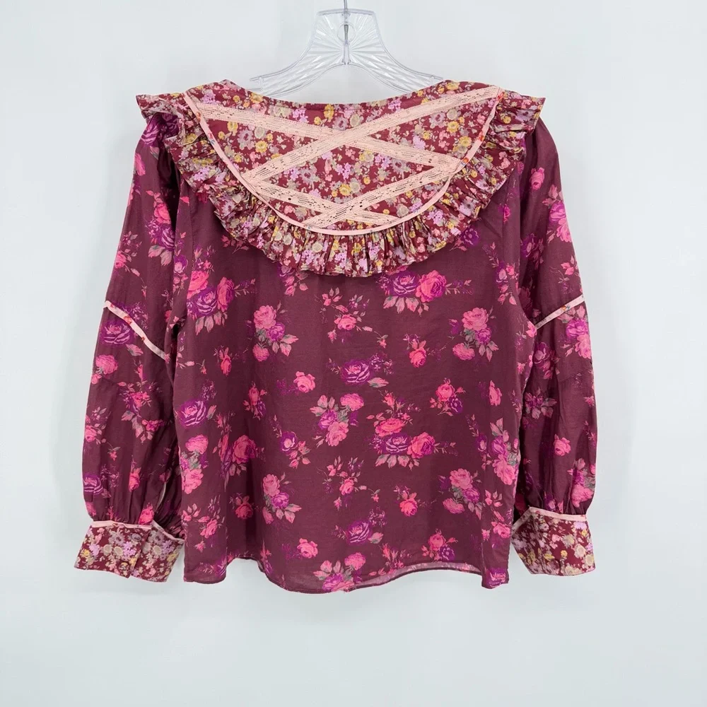 Love Shack Fancy Morrison Top Blouse Cotton Spiced Apple Red Size M